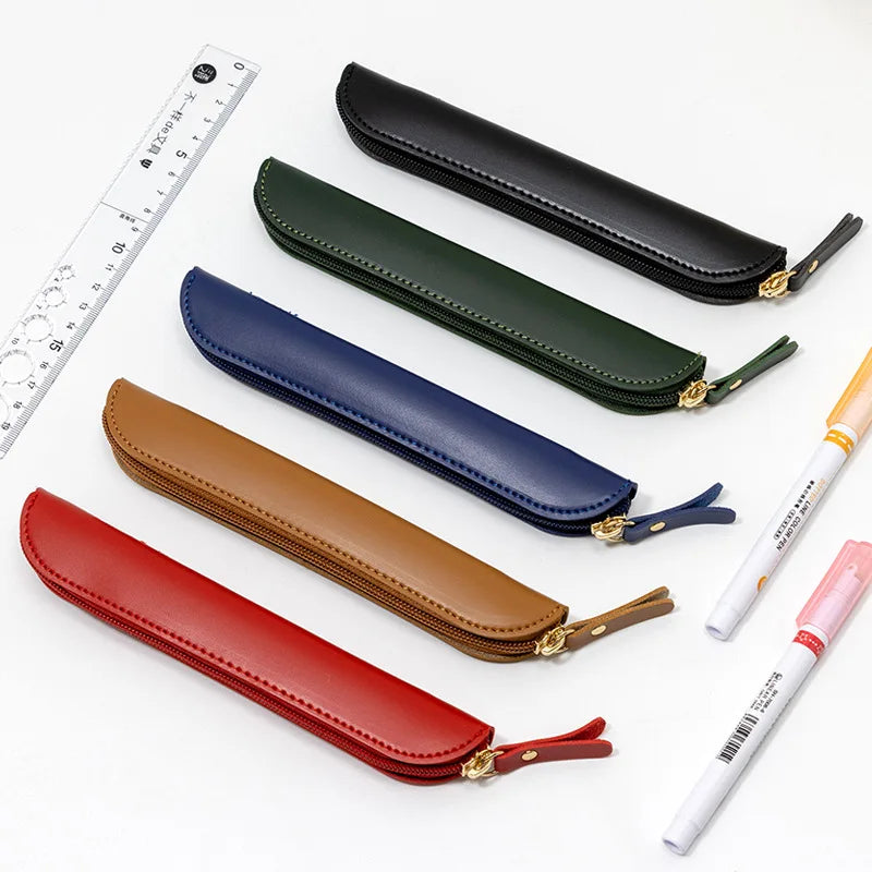 Pu Leather Business Fountain Pen Case Desktop Organizer High-End Leather Pen Protective Cover Handmade Pencil Bag Pen Cover